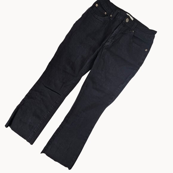 Womens Grunge Emo Goth Skinny Dark Black Bootcut Denim Jeans 25 Casual Raw Hem - Picture 1 of 13